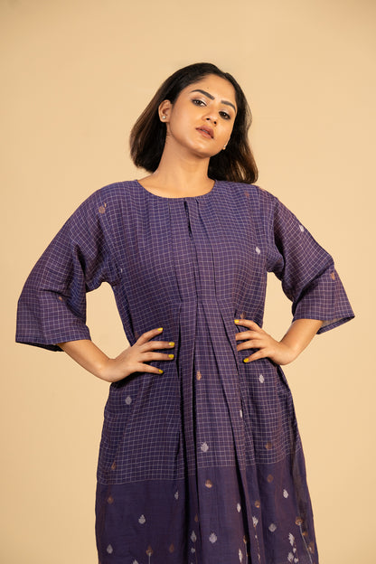 Jamun Box Pleat Jamdani with Zari border