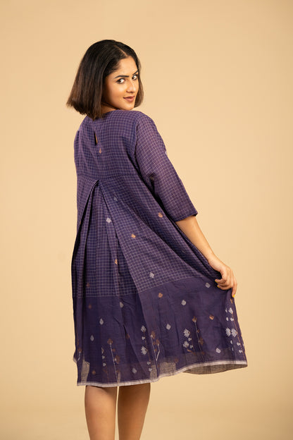 Jamun Box Pleat Jamdani with Zari border