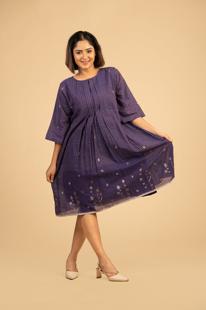 Jamun Box Pleat Jamdani with Zari border