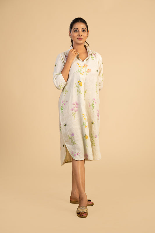 Honey bee shirt dress with inverted pleat