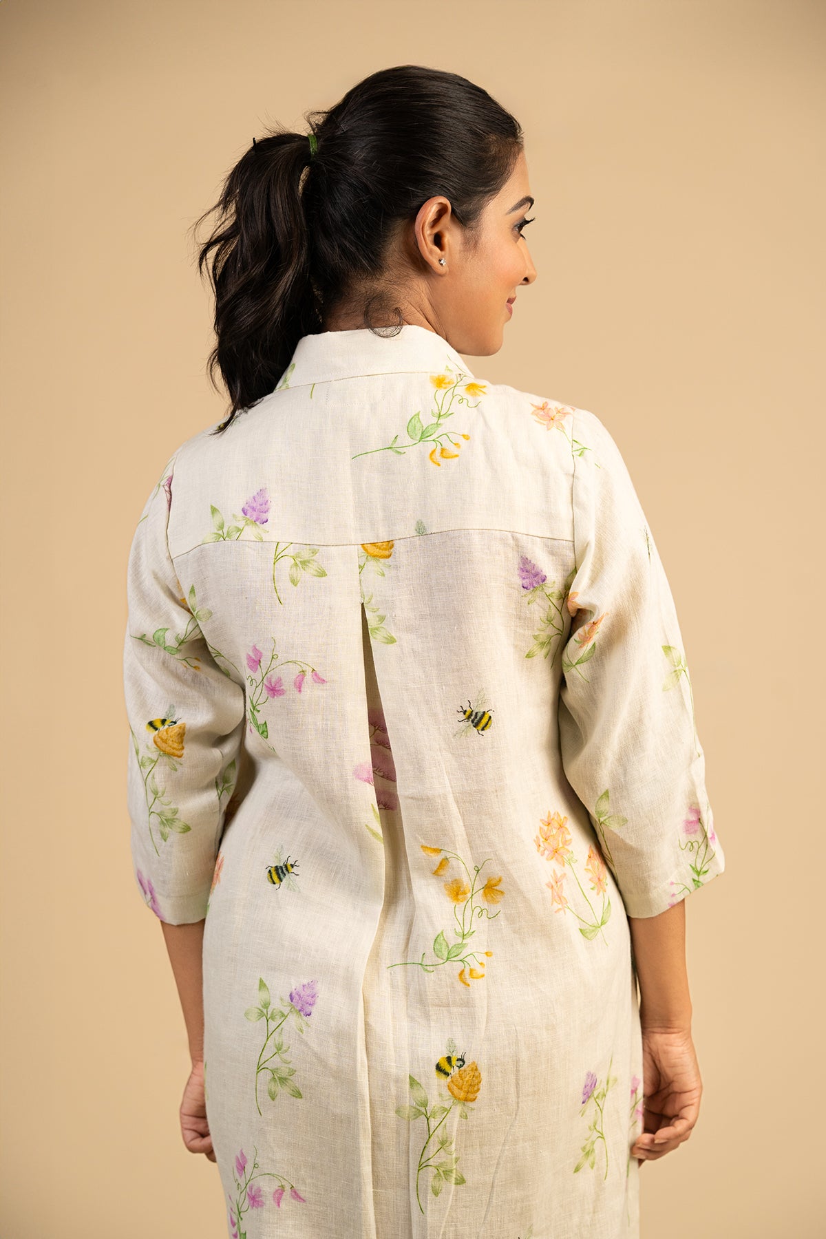 Honey bee shirt dress with inverted pleat