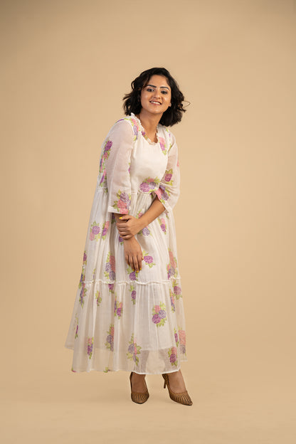 Rose printed kota Doria dress