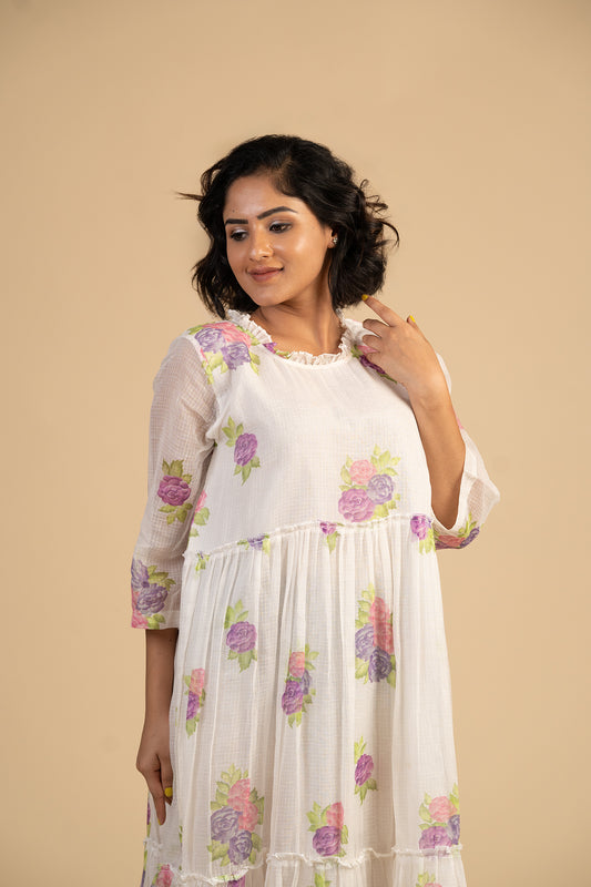 Rose printed kota Doria dress