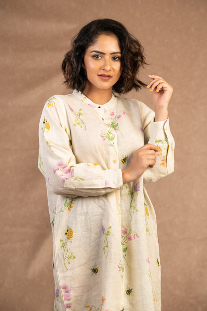 Honey bee mandarin collar shirt dress with pants