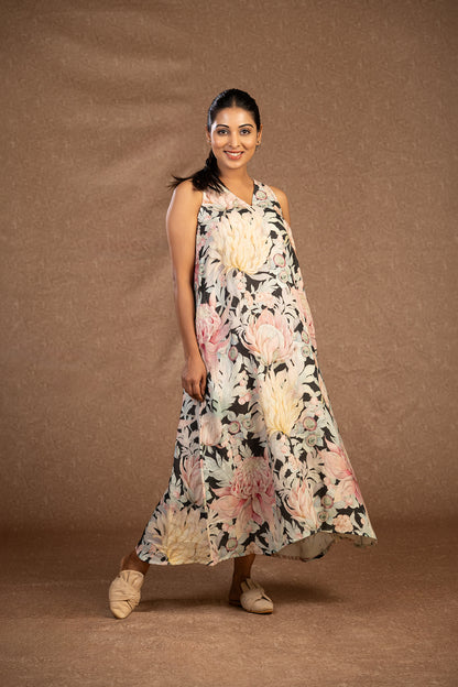 Australian flower sleeveless linen dress