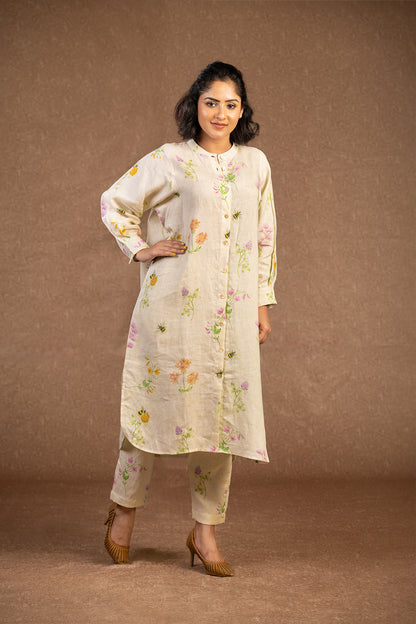 Honey bee mandarin collar shirt dress with pants