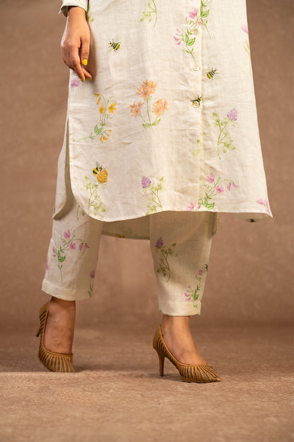 Honey bee mandarin collar shirt dress with pants