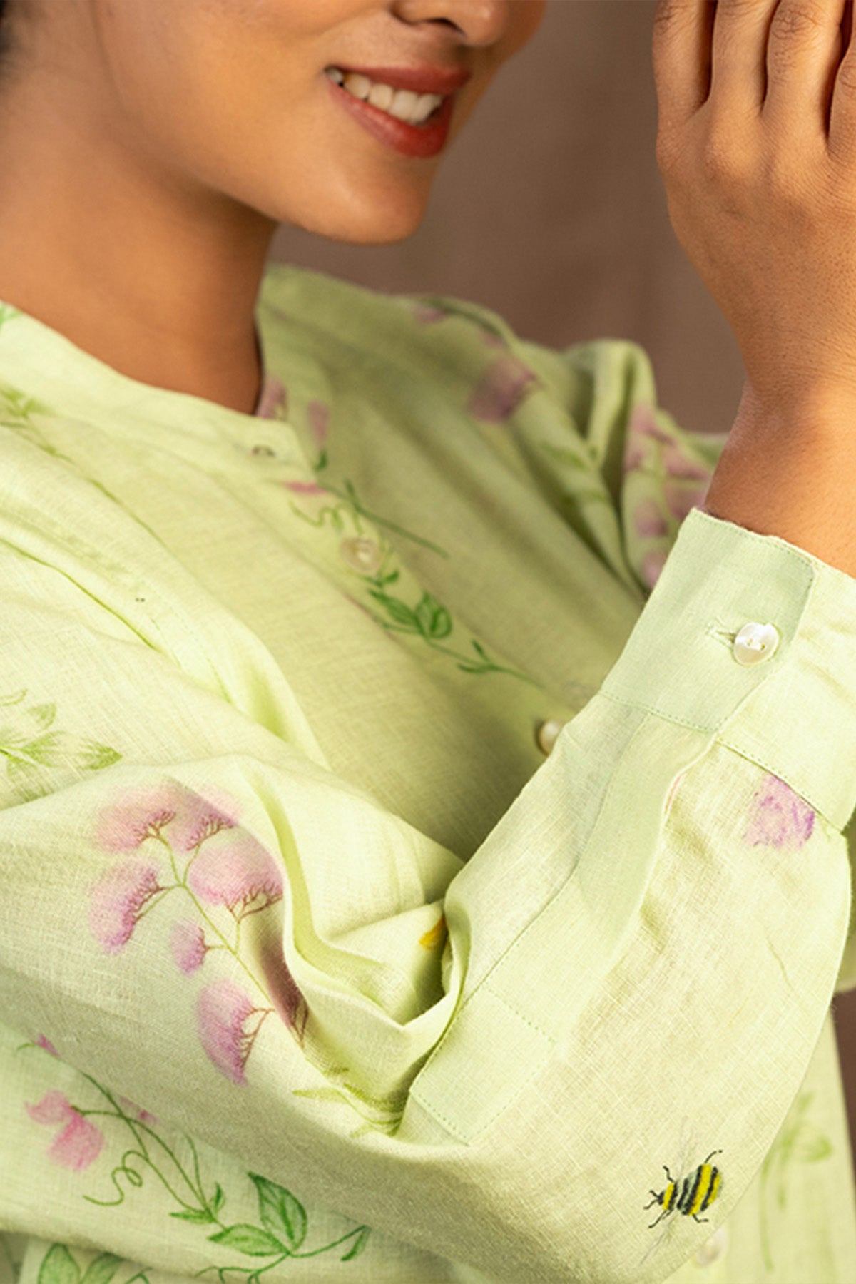 Sage green linen shirt dress