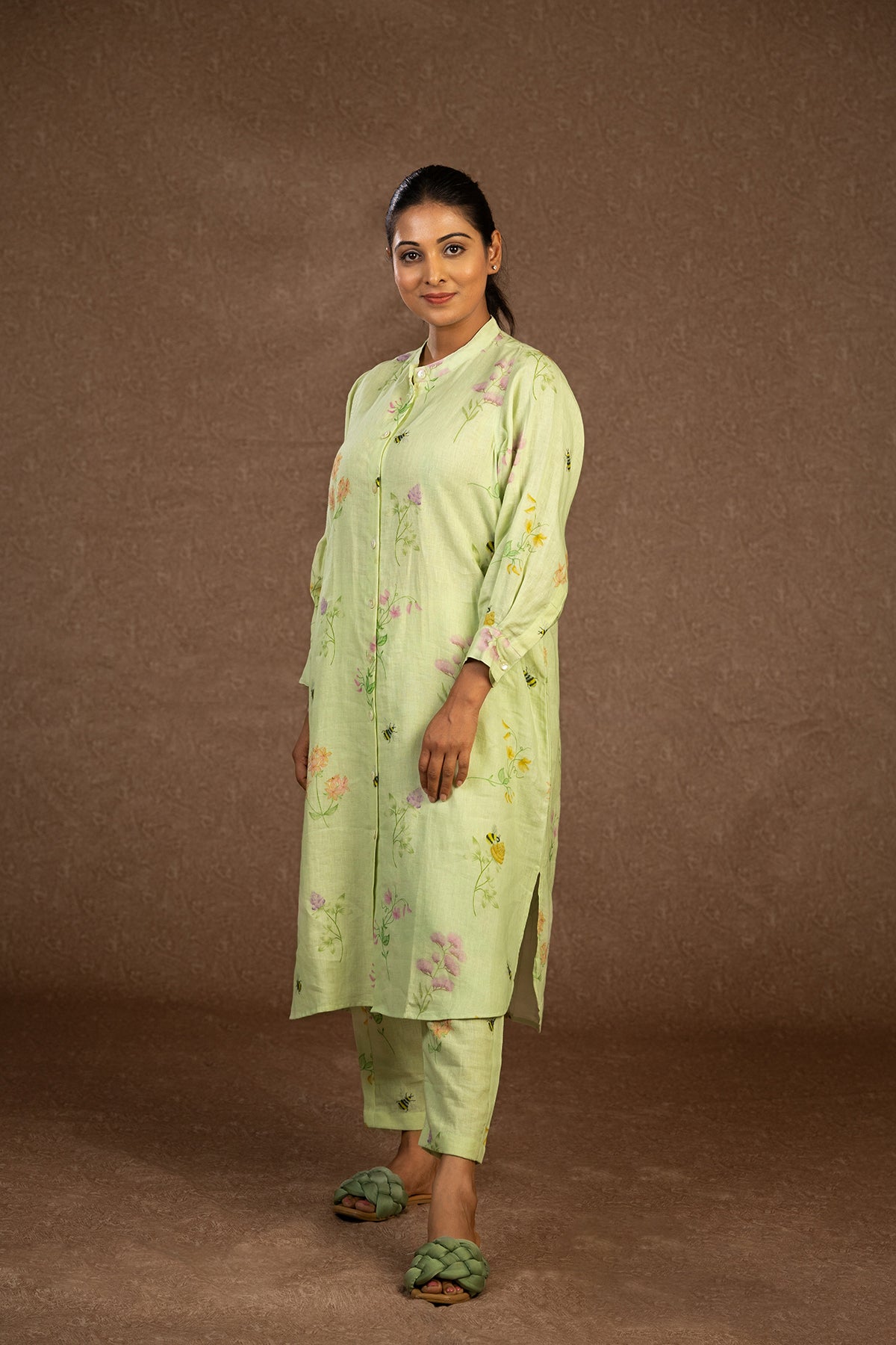 Sage green linen shirt dress