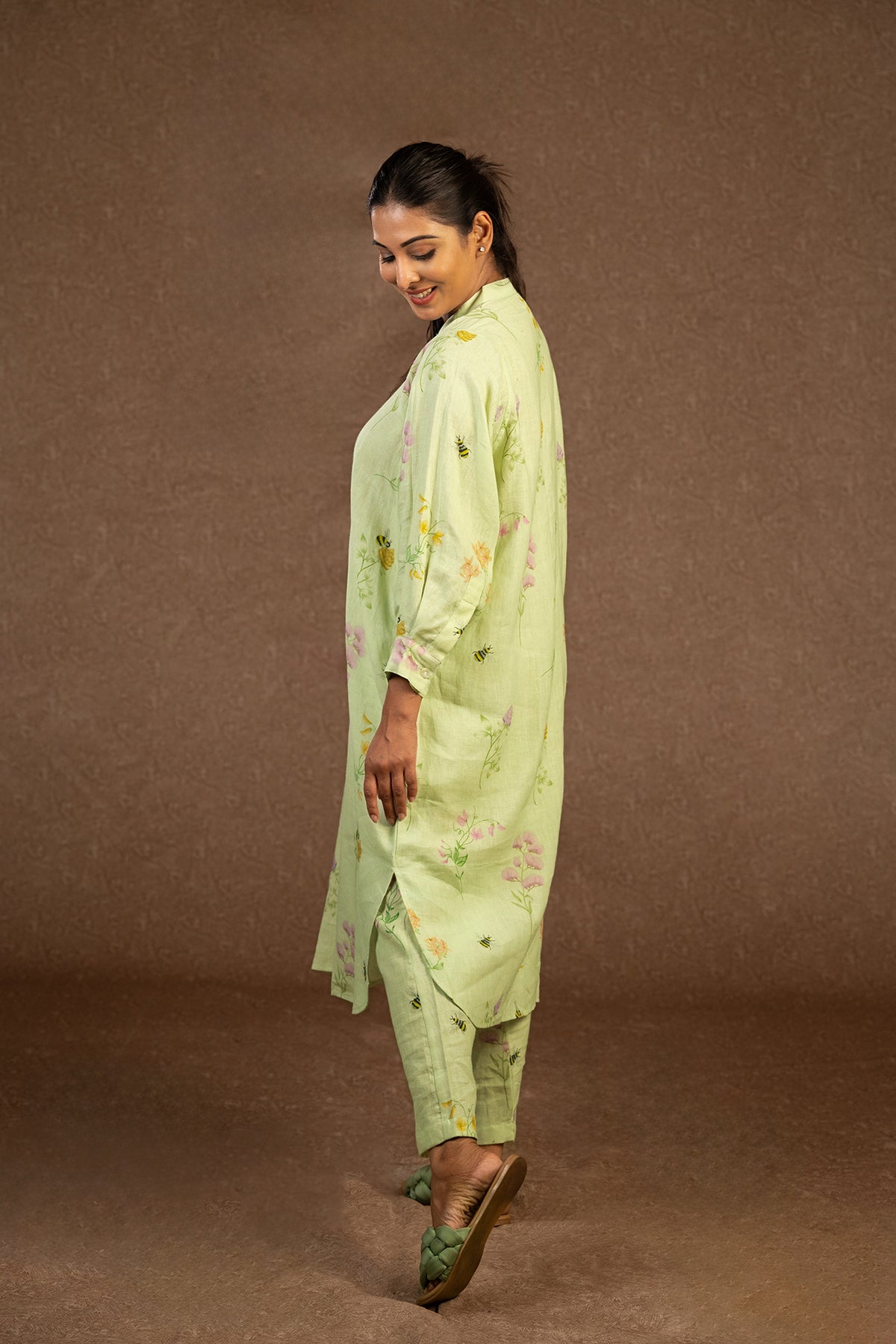 Sage green linen shirt dress