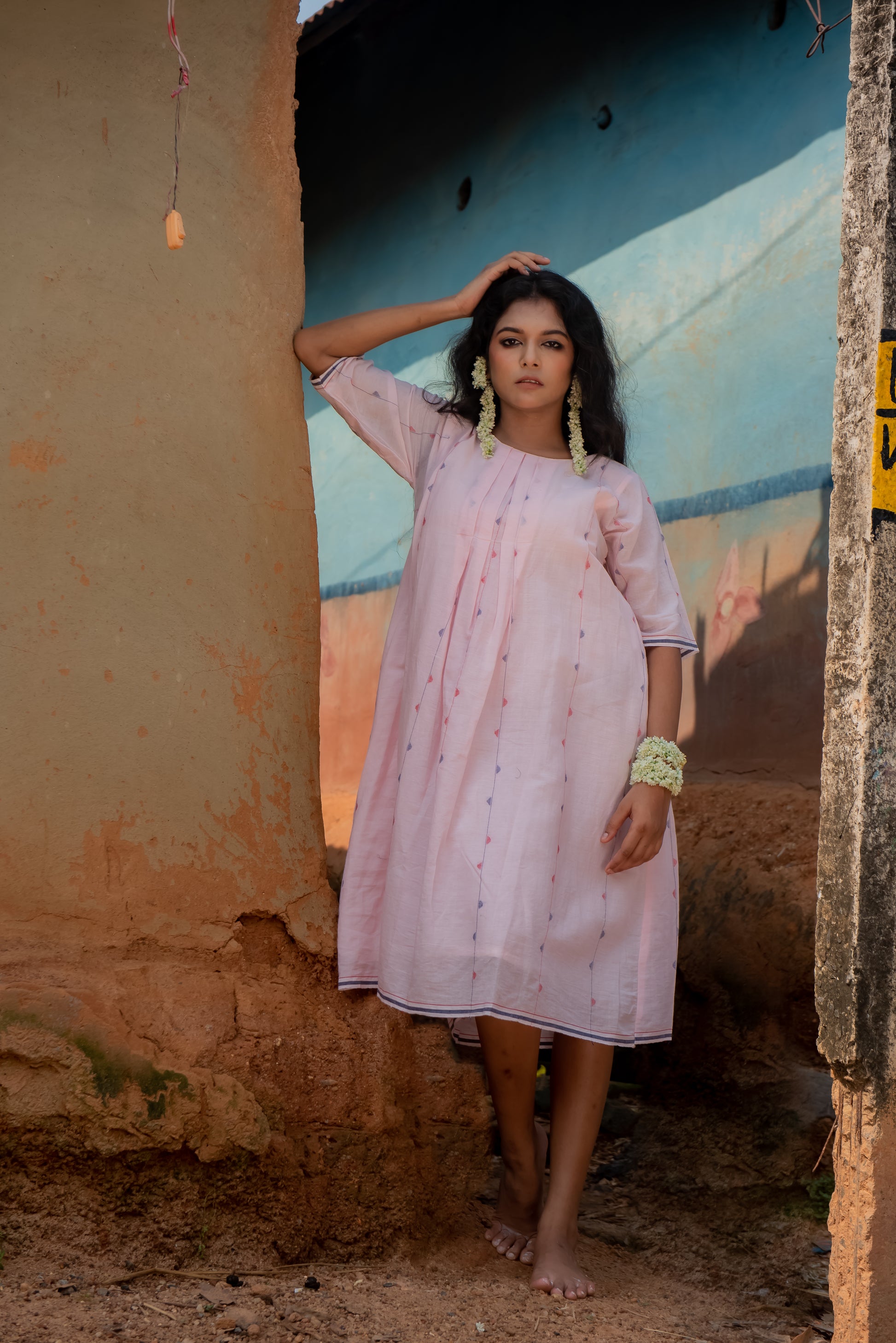 Jamdani Pink Stripes box pleat dress – AnaiYah