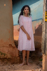 Jamdani Pink Stripes box pleat dress