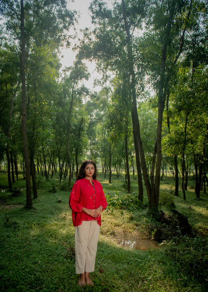 Scarlet Red free size Jamdani shirt