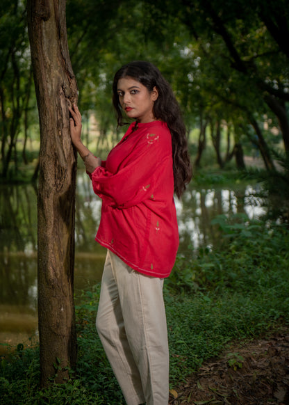 Scarlet Red free size Jamdani shirt