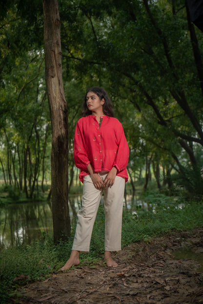 Scarlet Red free size Jamdani shirt