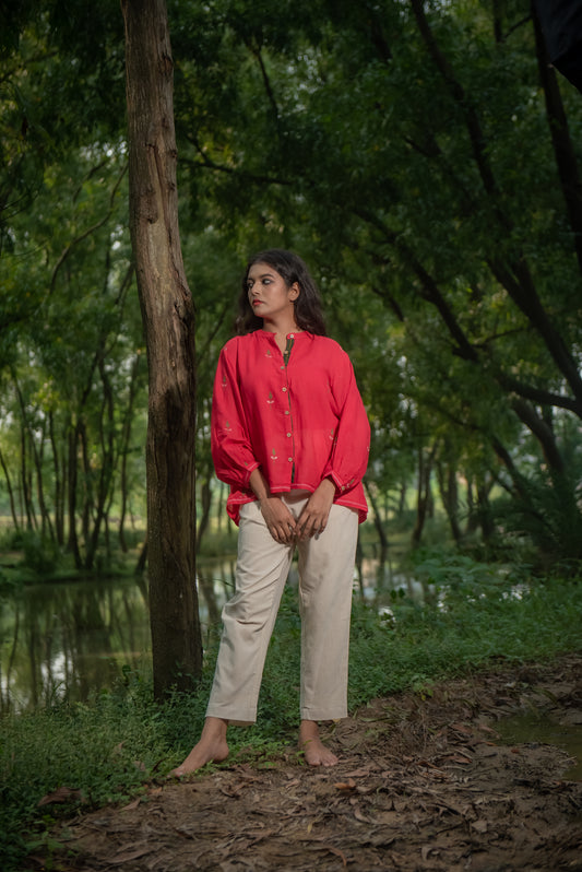 Scarlet Red free size Jamdani shirt