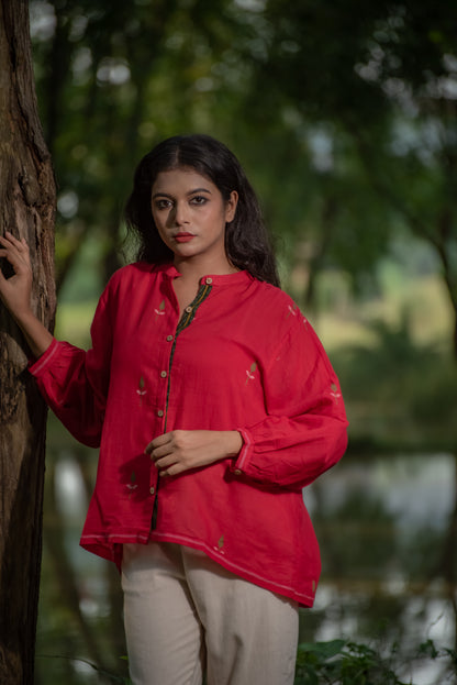 Scarlet Red free size Jamdani shirt