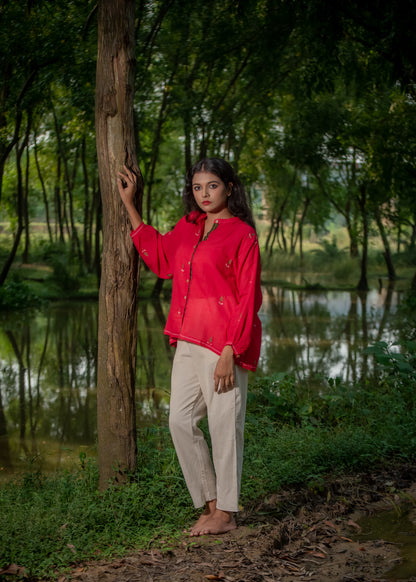 Scarlet Red free size Jamdani shirt