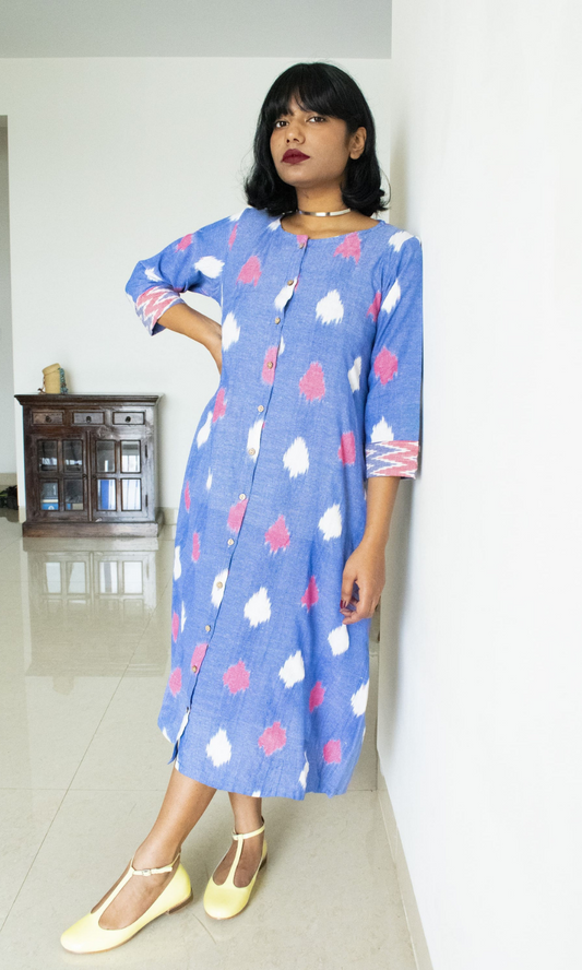 Sky Blue Ikat Shirt dress Overlay