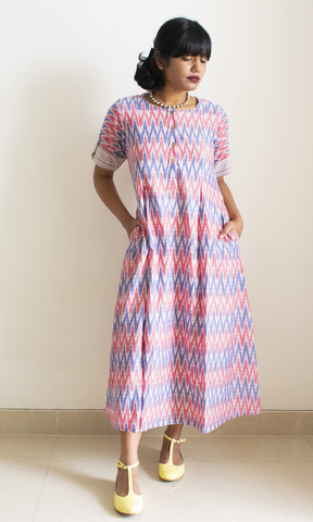 Liza Inverted Pleat Ikat Long Dress