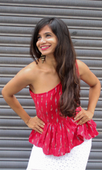 Red Ikat Peplum One Shoulder Top