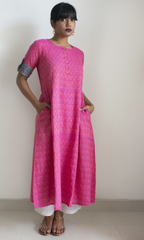 Rose pink Inverted pleat long ikat dress