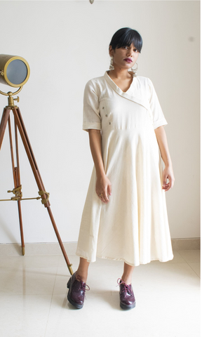 Kotpad Ivory Long Dress with Kantha Work