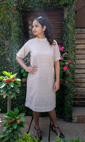 Kotpad Maroon Checks Shift Dress