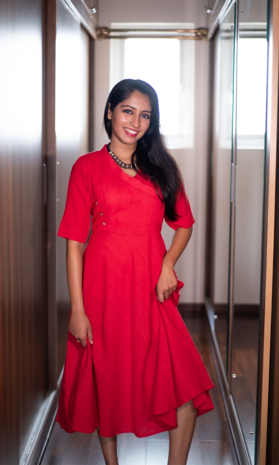 Scarlet Red Kantha Kotpad Long Dress