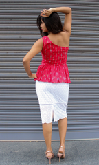 Red Ikat Peplum One Shoulder Top