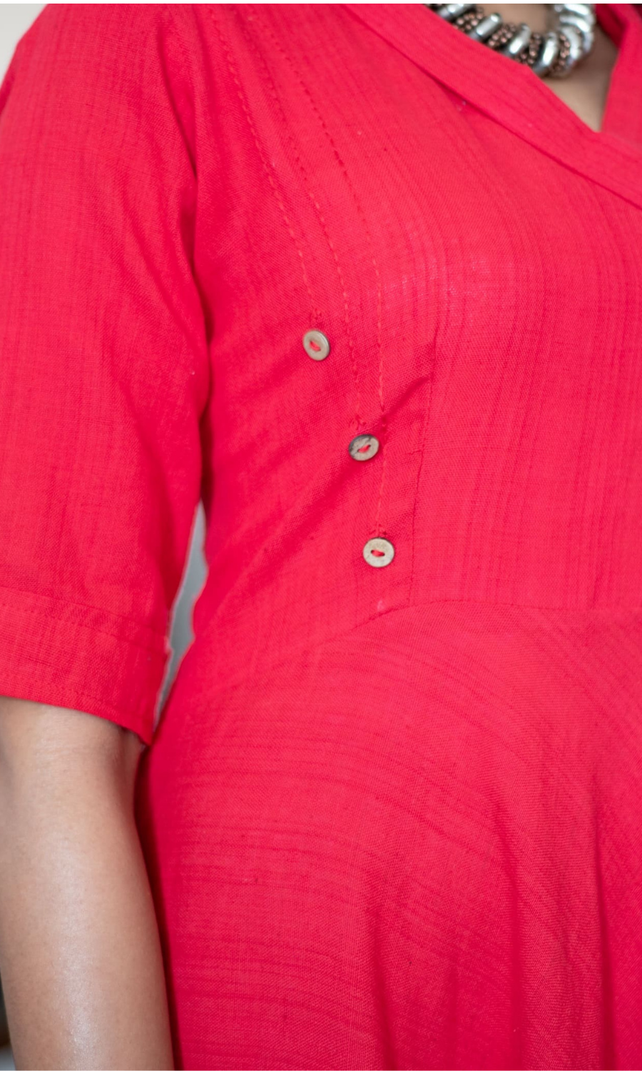 Scarlet Red Kantha Kotpad Long Dress