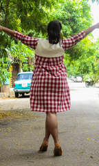 Sianna Maroon Checks Kotpad Midi Dress