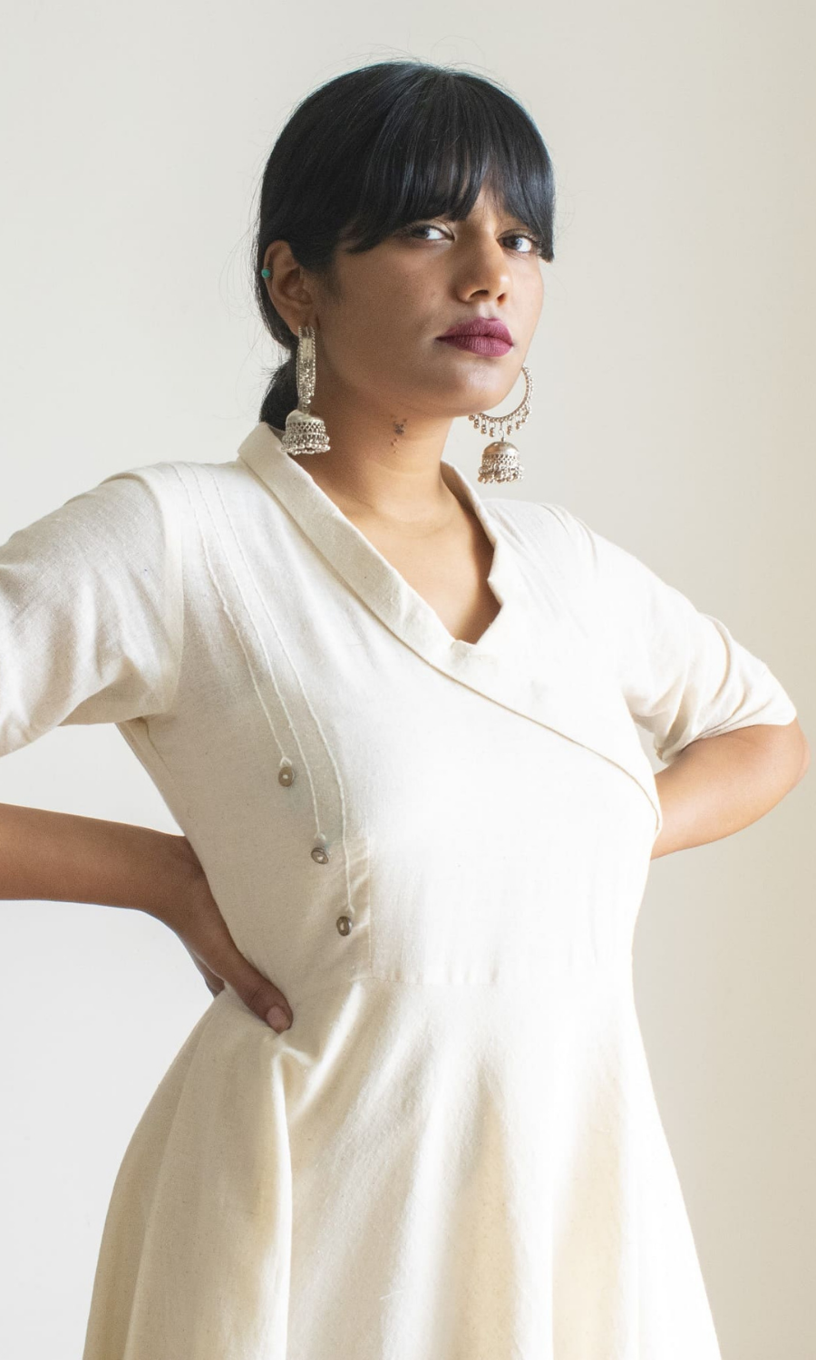 Kotpad Ivory Long Dress with Kantha Work