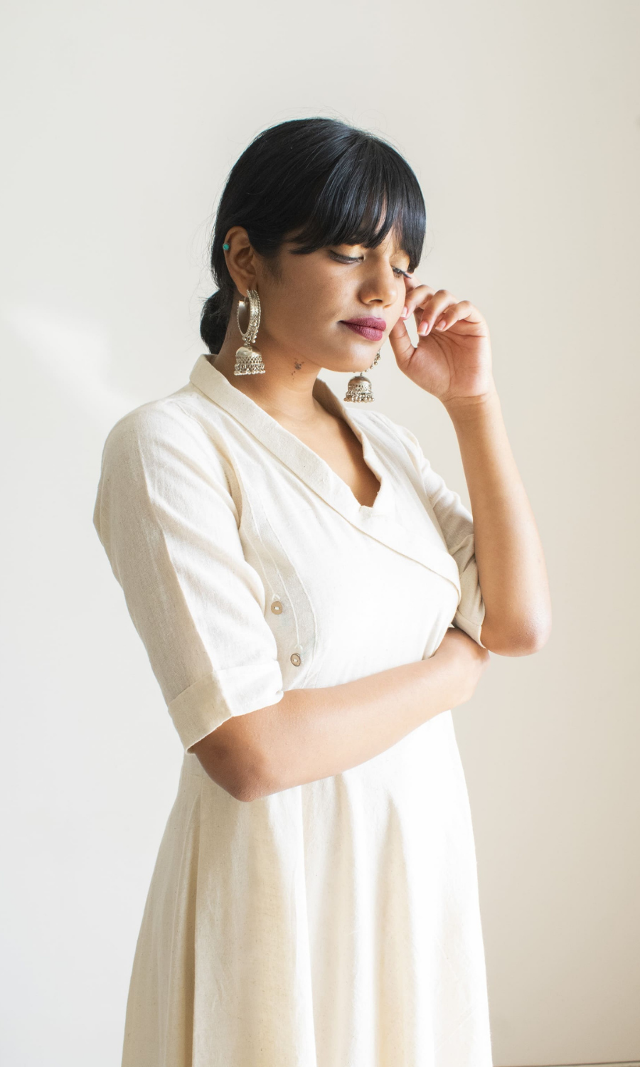 Kotpad Ivory Long Dress with Kantha Work