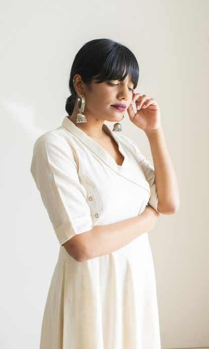 Kotpad Ivory Long Dress with Kantha Work