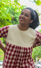 Sianna Maroon Checks Kotpad Midi Dress