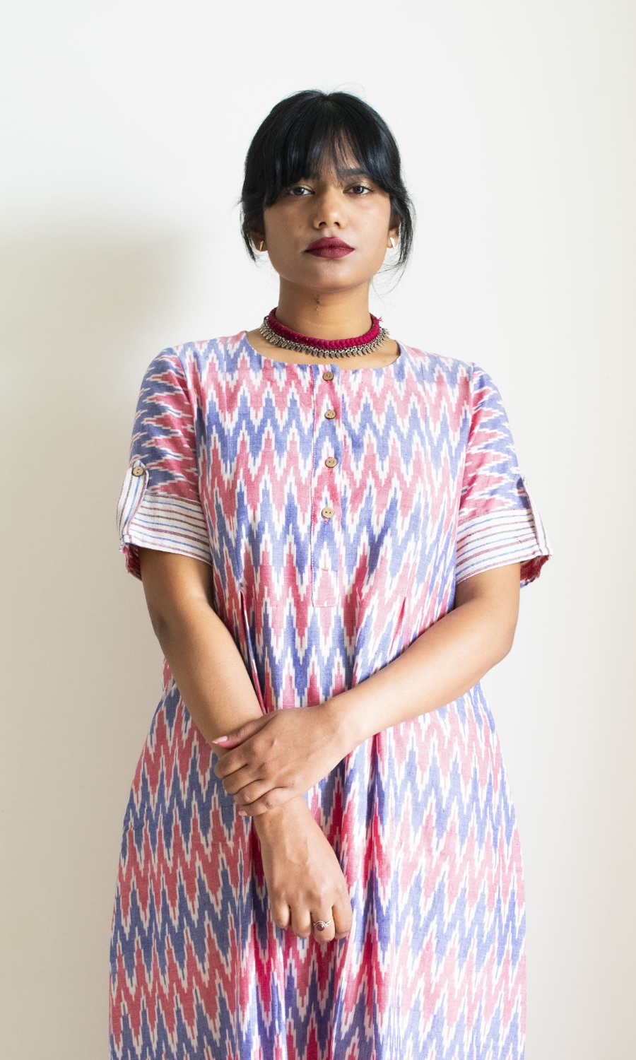 Liza Inverted Pleat Ikat Long Dress
