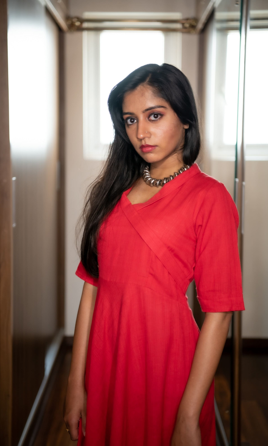 Scarlet Red Kantha Kotpad Long Dress