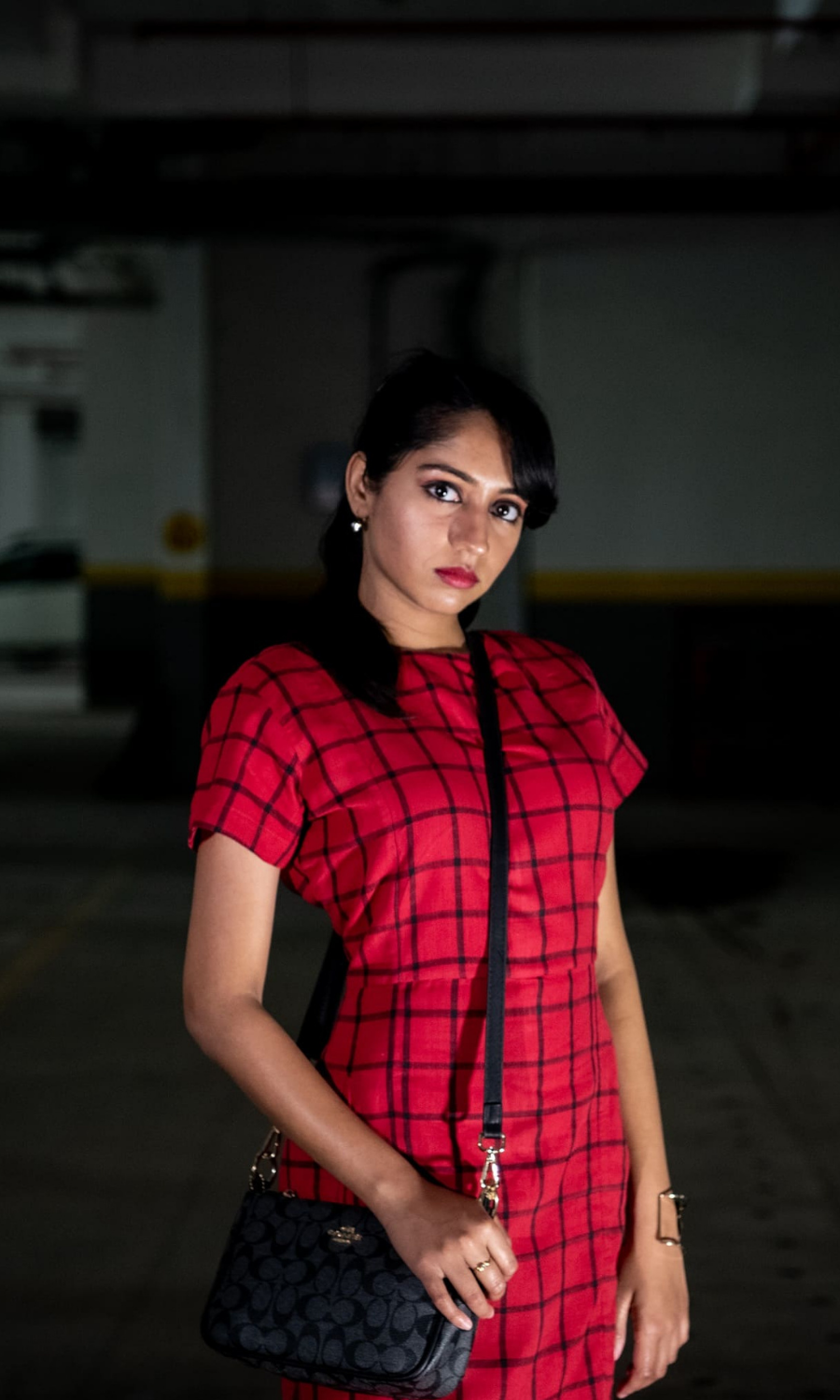 Scarlet Red Black Checks Sheath Dress