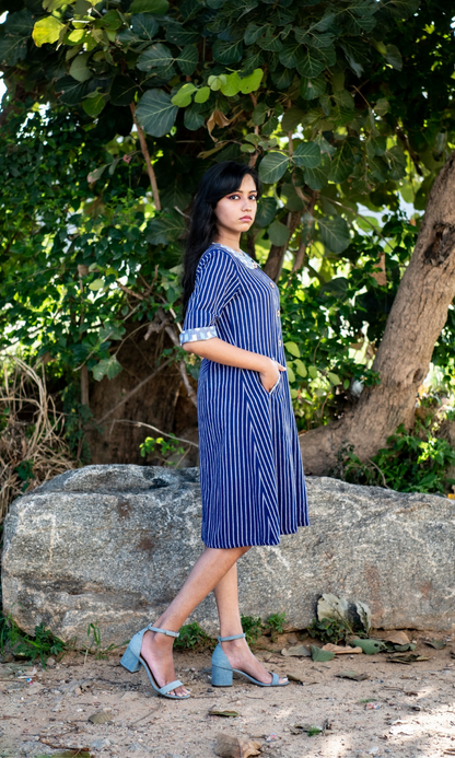 Blue Pinstripe Peter Pan Collar Dress