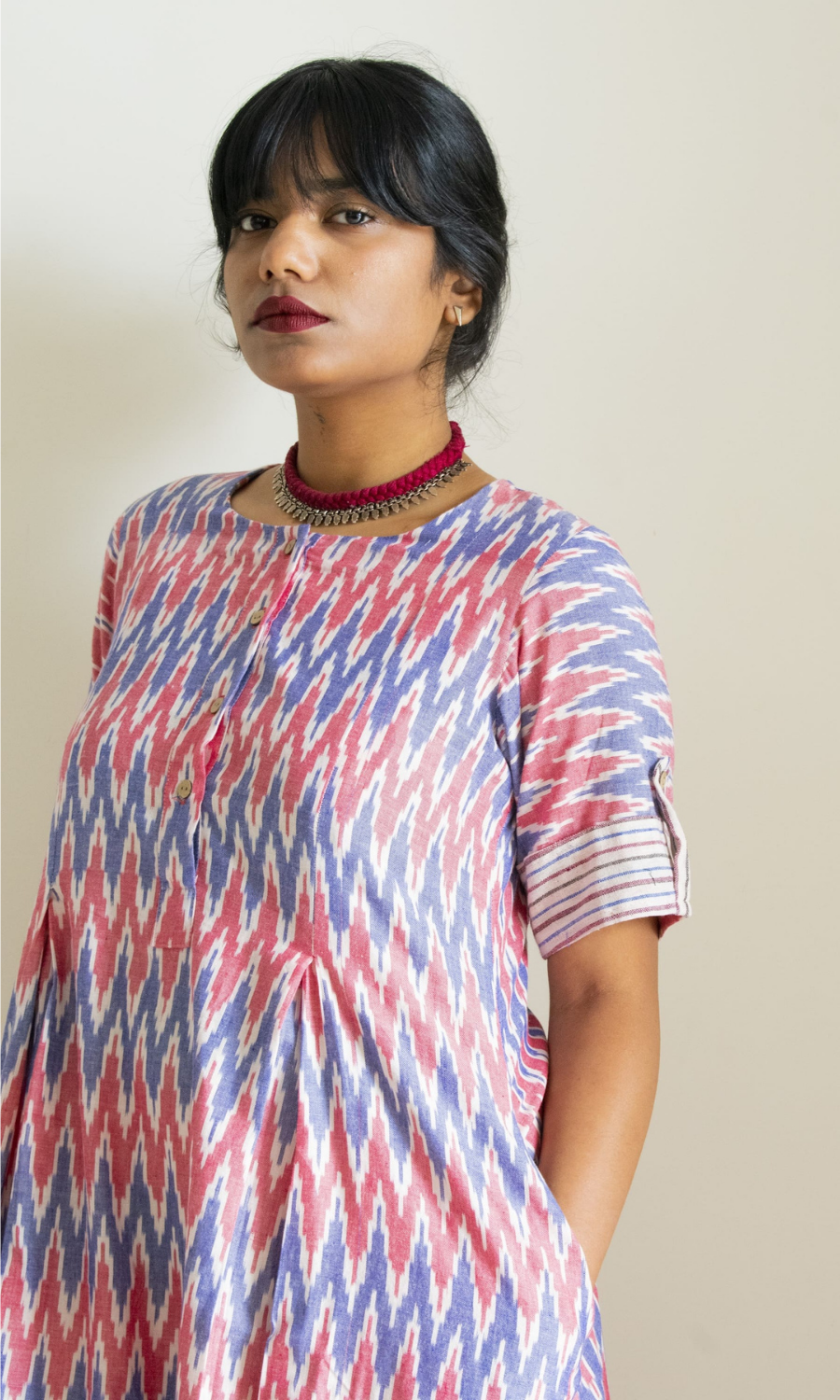 Liza Inverted Pleat Ikat Long Dress