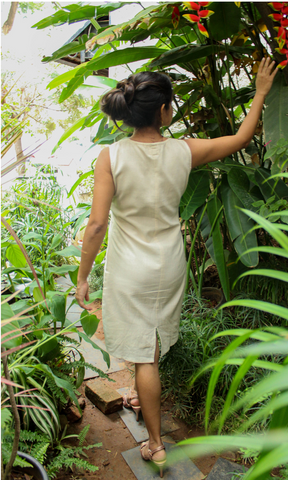 Ivory Kotpad Sleeve Less Shift dress