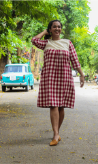 Sianna Maroon Checks Kotpad Midi Dress
