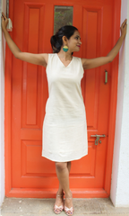 Ivory Kotpad Sleeve Less Shift dress