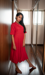 Scarlet Red Kantha Kotpad Long Dress