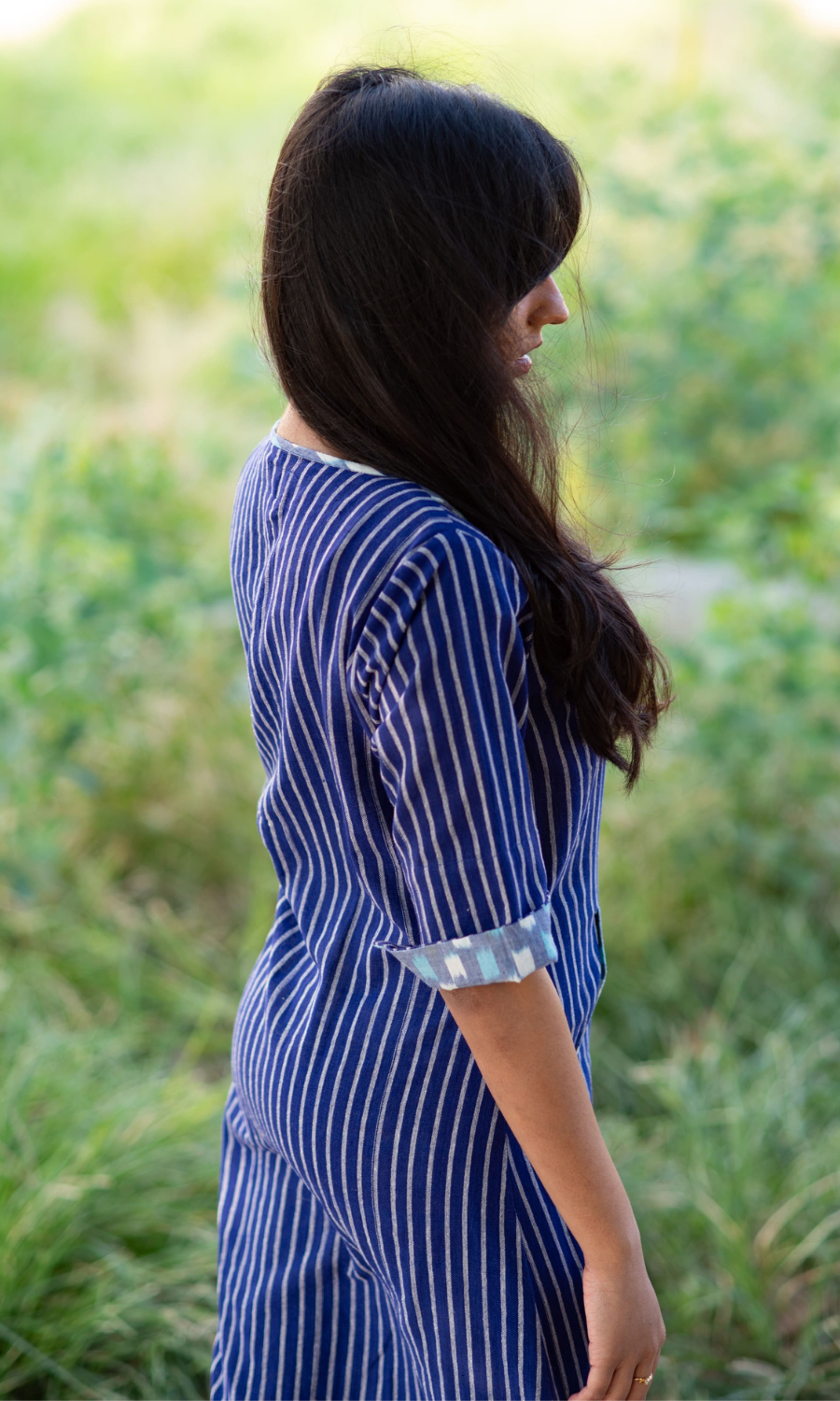 Blue Pinstripe Peter Pan Collar Dress