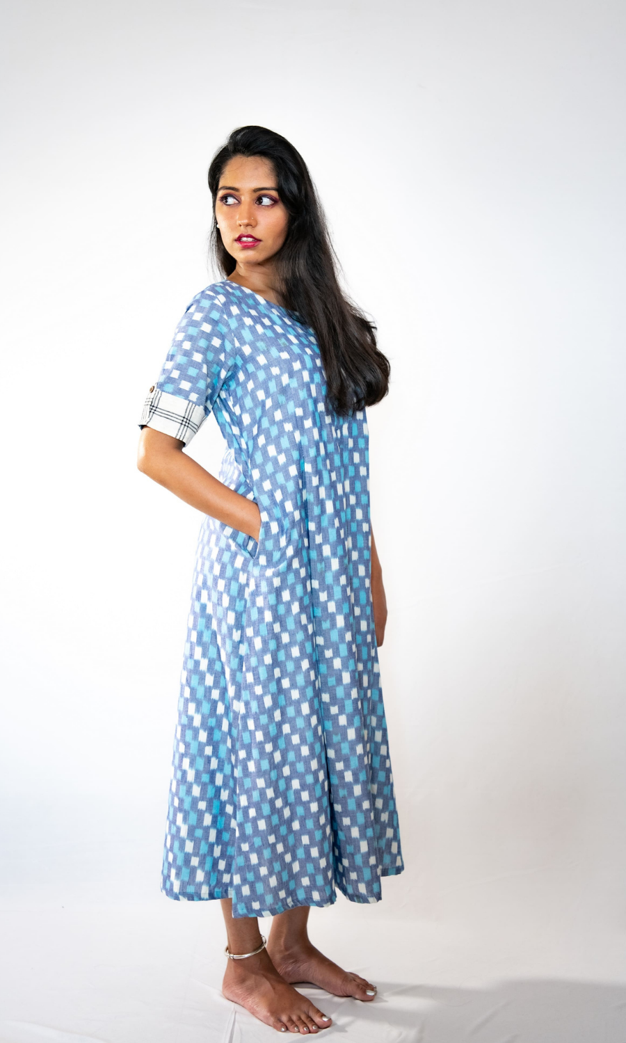 box pleat long dress