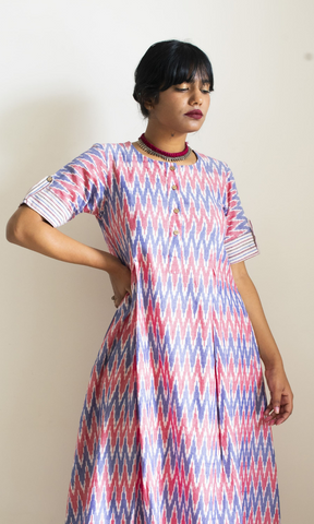 Liza Inverted Pleat Ikat Long Dress