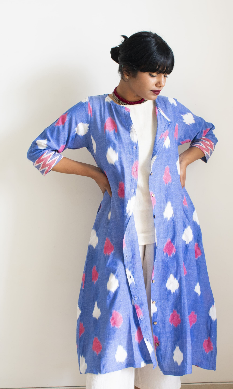 Sky Blue Ikat Shirt dress Overlay