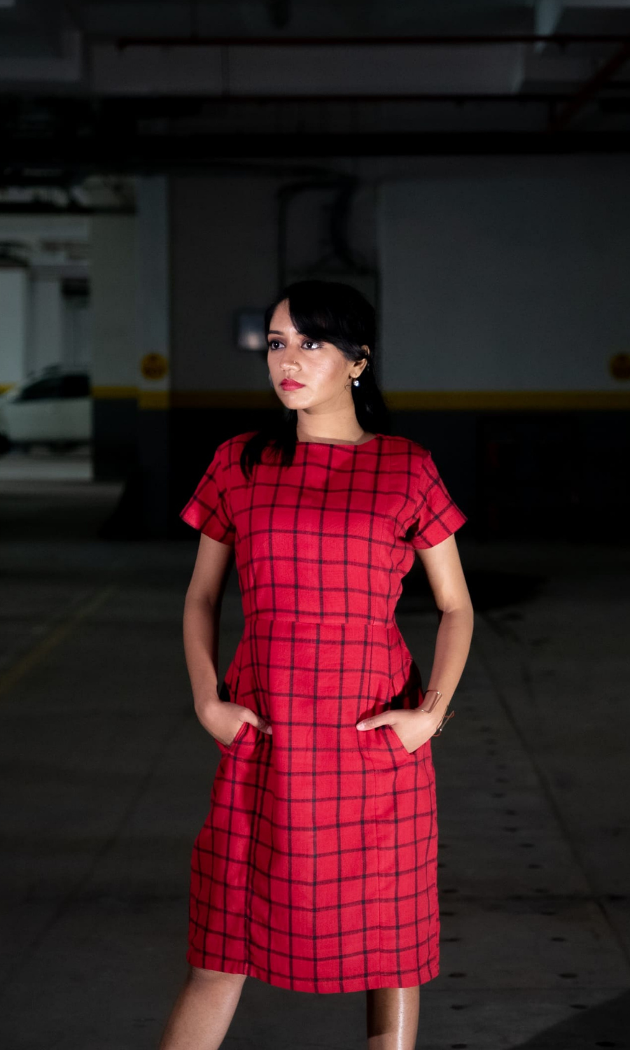 Scarlet Red Black Checks Sheath Dress